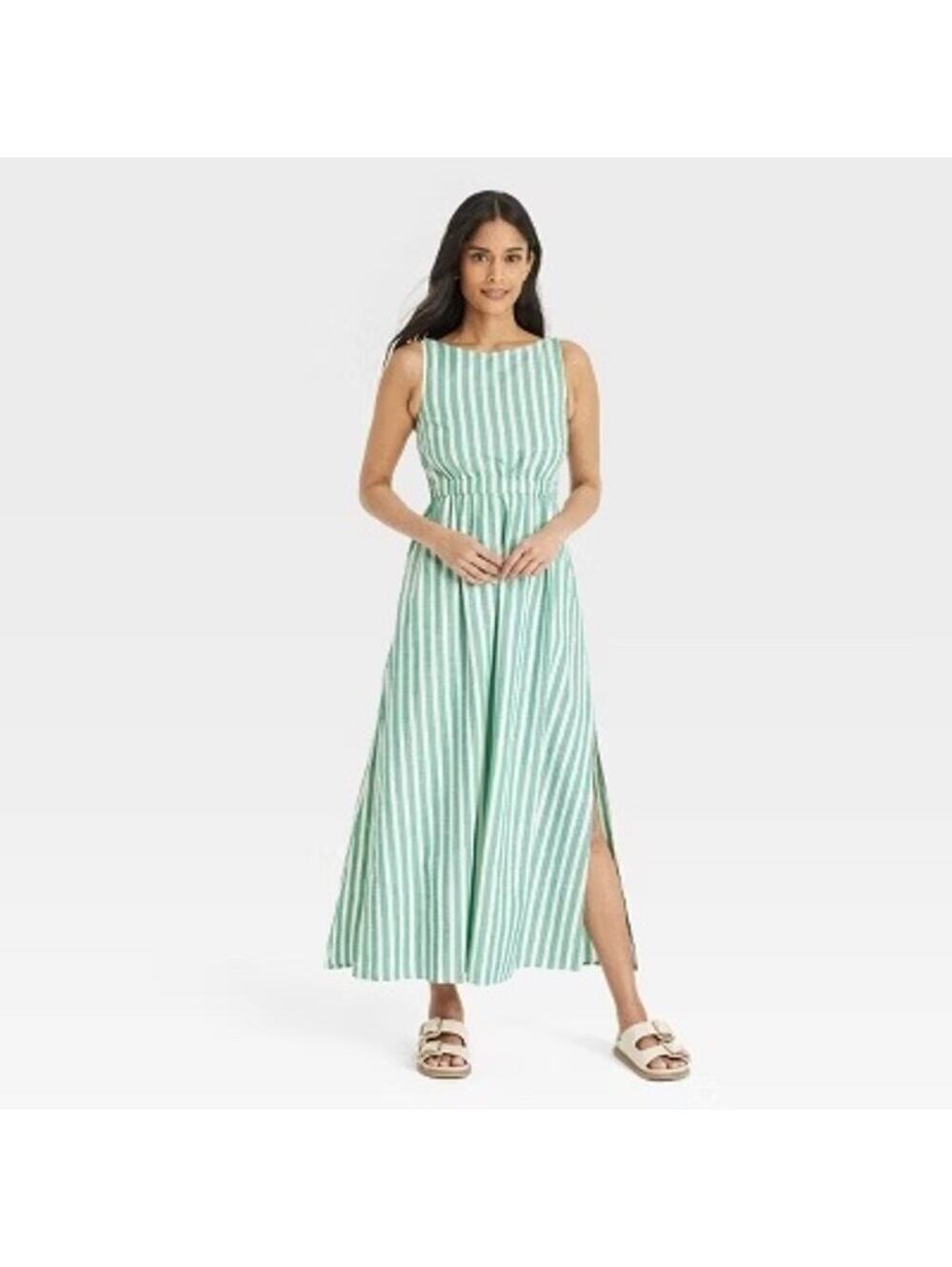 Universal Thread NWT Women's Maxi A-Line Dress Green Striped Size XXL